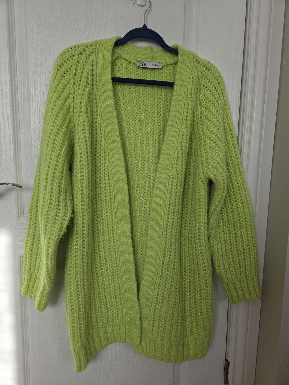 Zara Bright Lime Green Open Cardigan Sweater